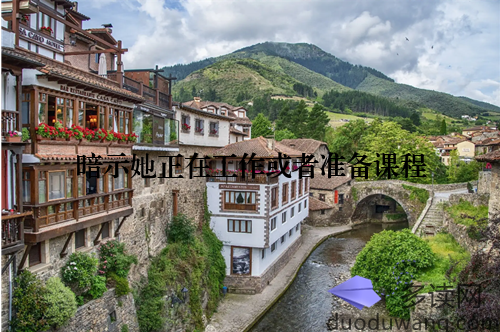 暗示她正在工作或者准备课程